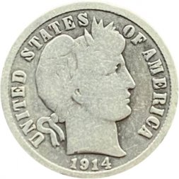 США 1 дайм (10 центов) 1914 года (без отметки МД)