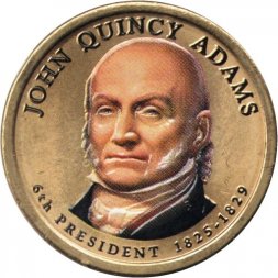 США 1 доллар 2008 год (P) - 6-ой Президент США - Джон Куинси Адамс (цветная эмаль)