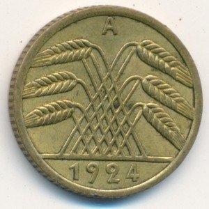 Веймарская республика 5 рейхспфеннигов 1924 год (A)
