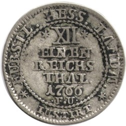 Гессен-Кассель 1/12 талера 1766 год (лицо льва на гербе влево)