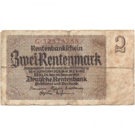 Германия 2 рентмарки 1937 год - F