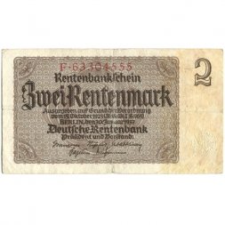 Германия 2 рентмарки 1937 год - F+