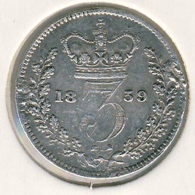 Великобритания 3 пенса 1859 год