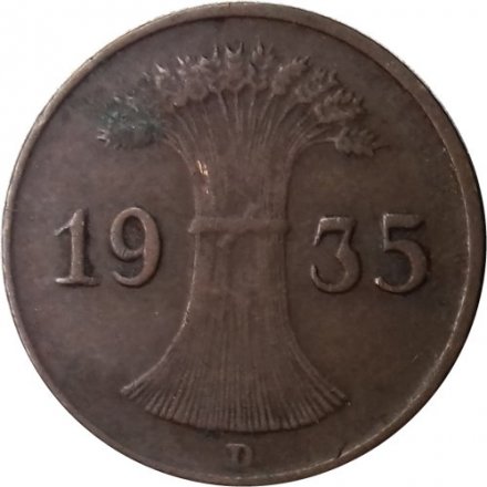 Веймарская республика 1 рейхспфенниг 1935 год (D)