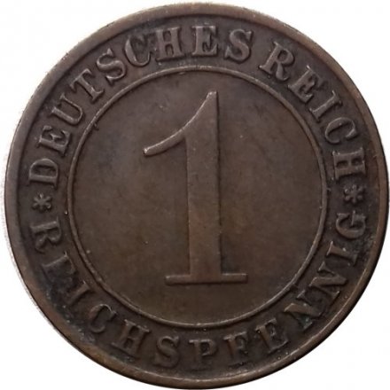 Веймарская республика 1 рейхспфенниг 1935 год (D)