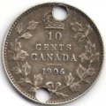 Канада 10 центов 1906 год - Отверстия