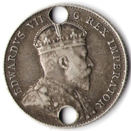 Канада 10 центов 1906 год - Отверстия