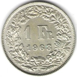 Швейцария 1 франк 1963 год