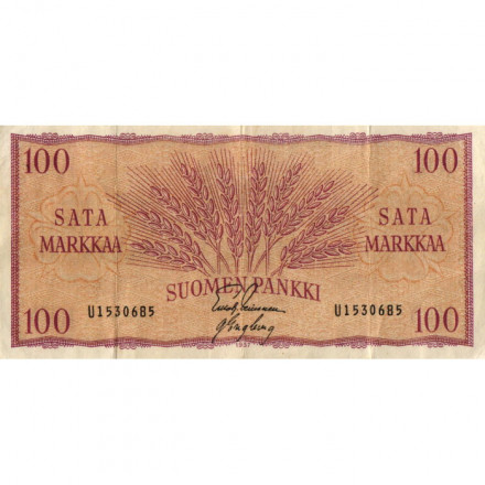 Финляндия 100 марок 1957 год (подписи: Лейнонен, Энгберг) - VF