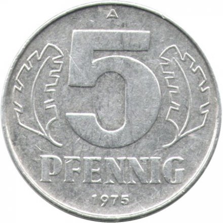 ГДР 5 пфеннигов 1975 год 