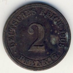Германия 2 пфеннига 1908 год (A)