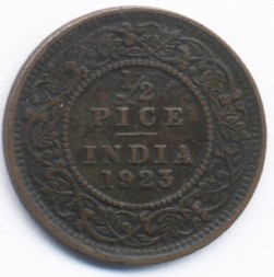 Британская Индия 1/2 пайса 1923 год - Король Георг V