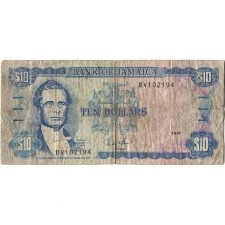 Ямайка 10 долларов 1987 год - Джордж Вильям Гордон - F