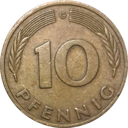 ФРГ 10 пфеннигов 1975 год - G