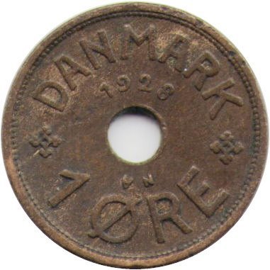 Дания 1 эре 1928 год - Король Кристиан X