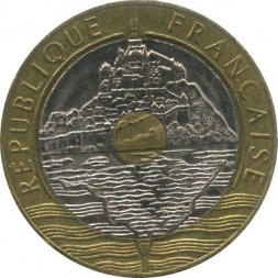 Франция 20 франков 1993 год - Мон-Сен-Мишель (гора святого Михаила)