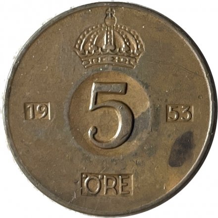 Швеция 5 эре 1953 год