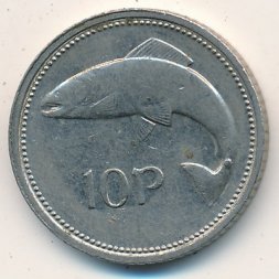 Ирландия 10 пенсов 1995 год - Лосось. Кельтская арфа