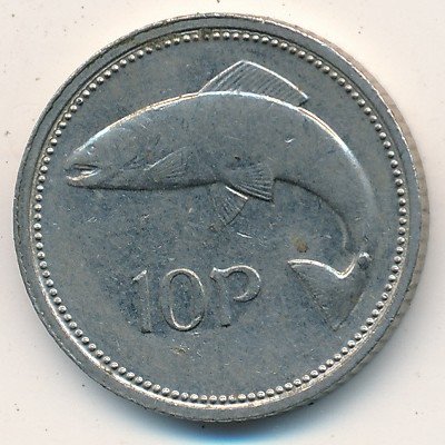 Ирландия 10 пенсов 1995 год - Лосось. Кельтская арфа