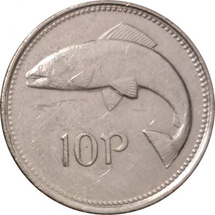 Ирландия 10 пенсов 1995 год - Лосось. Кельтская арфа