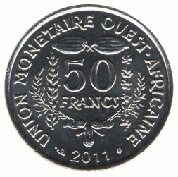 Западная Африка 50 франков 2011 год - Гиря Ашанти