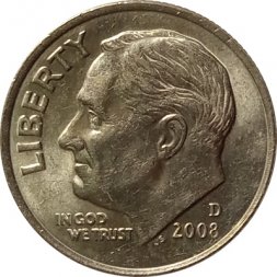 США 1 дайм (10 центов) 2008 год - Франклин Рузвельт (D)