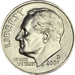 США 1 дайм (10 центов) 2008 год - Франклин Рузвельт (D)