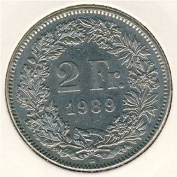 Швейцария 2 франка 1989 год