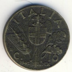 Италия 10 чентезимо 1942 год - Король Виктор Эммануил III