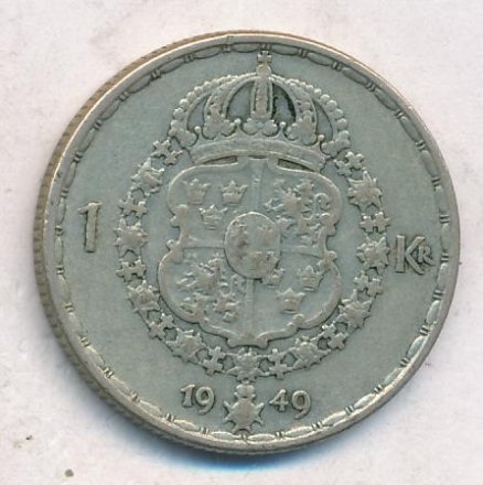 Швеция 1 крона 1949 год