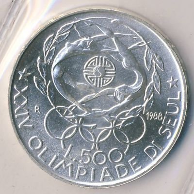 Италия 500 лир 1988 год - Летние Олимпийские Игры в Сеуле