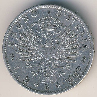 Италия 2 лиры 1907 год