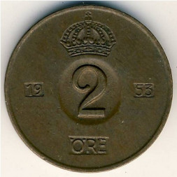 Швеция 2 эре 1953 год - Король Густав VI Адольф