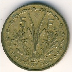 Монета Того 5 франков 1956 год