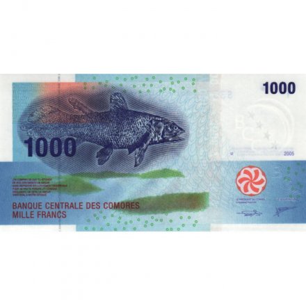 Коморские острова 1000 франков 2005 год - Рыба латимерия UNC