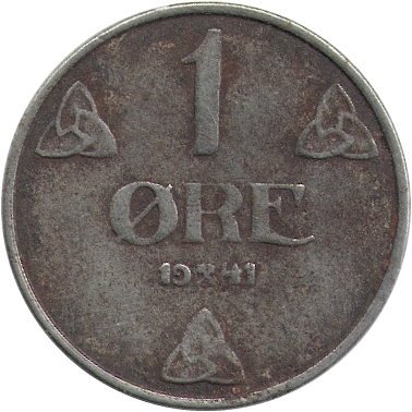 Норвегия 1 эре 1941 год - Король Хокон VII (железо)
