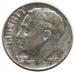 США 1 дайм (10 центов) 1959 год - Франклин Рузвельт (без отметки МД)