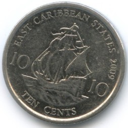 Монета Восточные Карибы 10 центов 2009 год