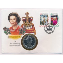 Остров Мэн 1 крона 1989 год - Визит Королевы Елизаветы II и принца Филиппа (в конверте с маркой)