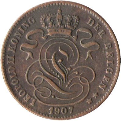 Бельгия 1 сантим 1907 год DER BELGEN