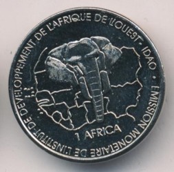 Монета Кот-д`Ивуар 1500 франков (1 африка) 2003 год Слон
