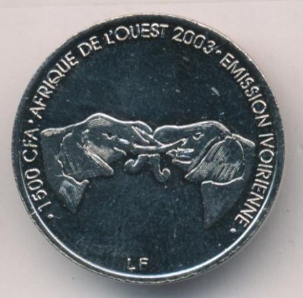 Кот-д`Ивуар 1500 франков (1 африка) 2003 год Слон