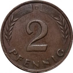 ФРГ 2 пфеннига 1961 год (D)