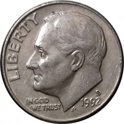 США 1 дайм (10 центов) 1992 год - Франклин Рузвельт (D)
