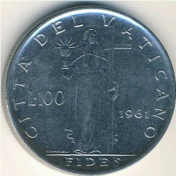 Монета Ватикан 100 лир 1961 год - Папа Иоанн XXIII. Фидес