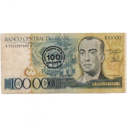 Бразилия 100 крузадо на 100000 крузейро 1986 год - F