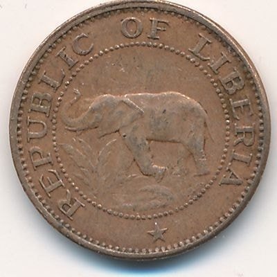 Либерия 1 цент 1972 год - Слон. Корабль. Пальма