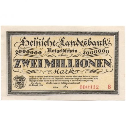 Германия (Гессен, Дармштадт) 2000000 марок 1923 год - UNC