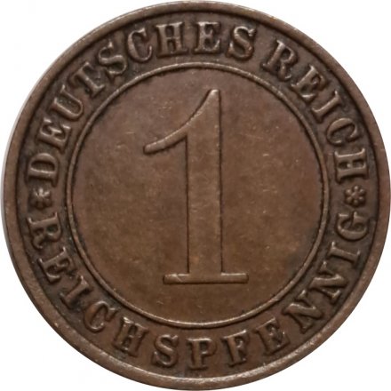 Веймарская республика 1 рейхспфенниг 1925 год (A)
