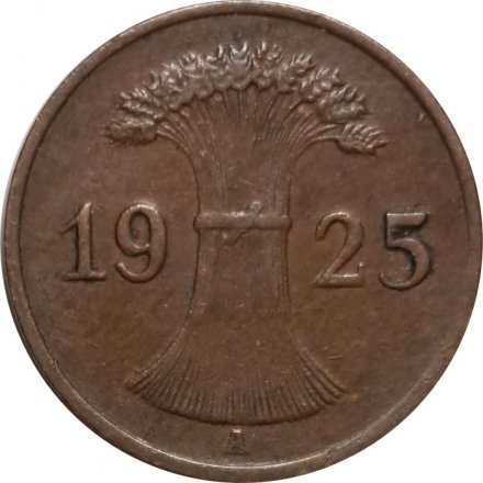 Веймарская республика 1 рейхспфенниг 1925 год (A)